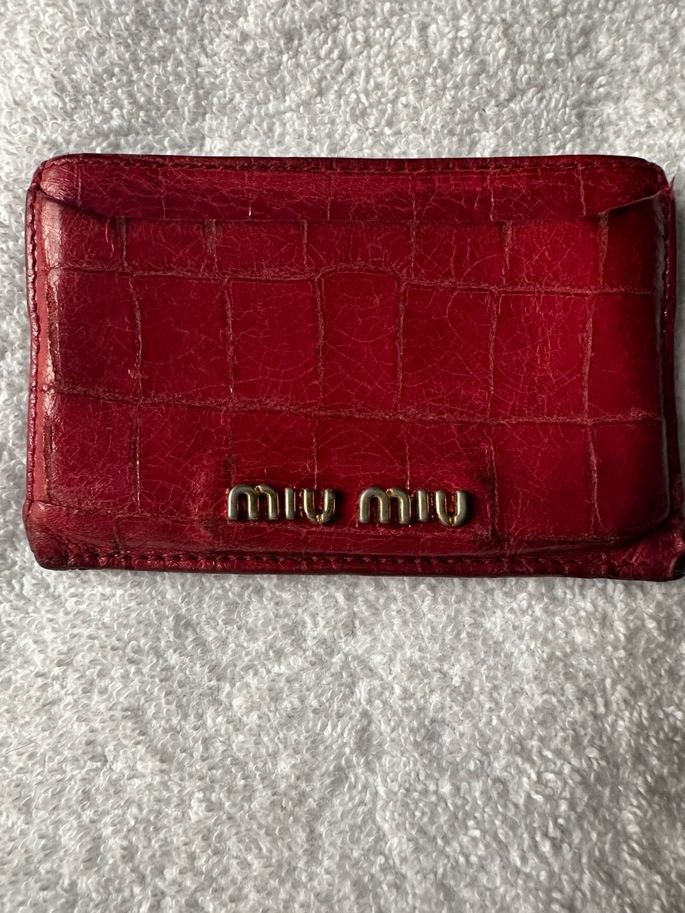 SOLD! Miu Miu Red Embossed Croc Leather Card Holder Wallet Authentic - Picture 2 of 11
